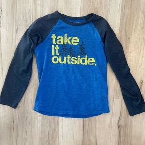 Columbia Blue and Black Kids Long Sleeve graphic Tee take it outside Omni wick